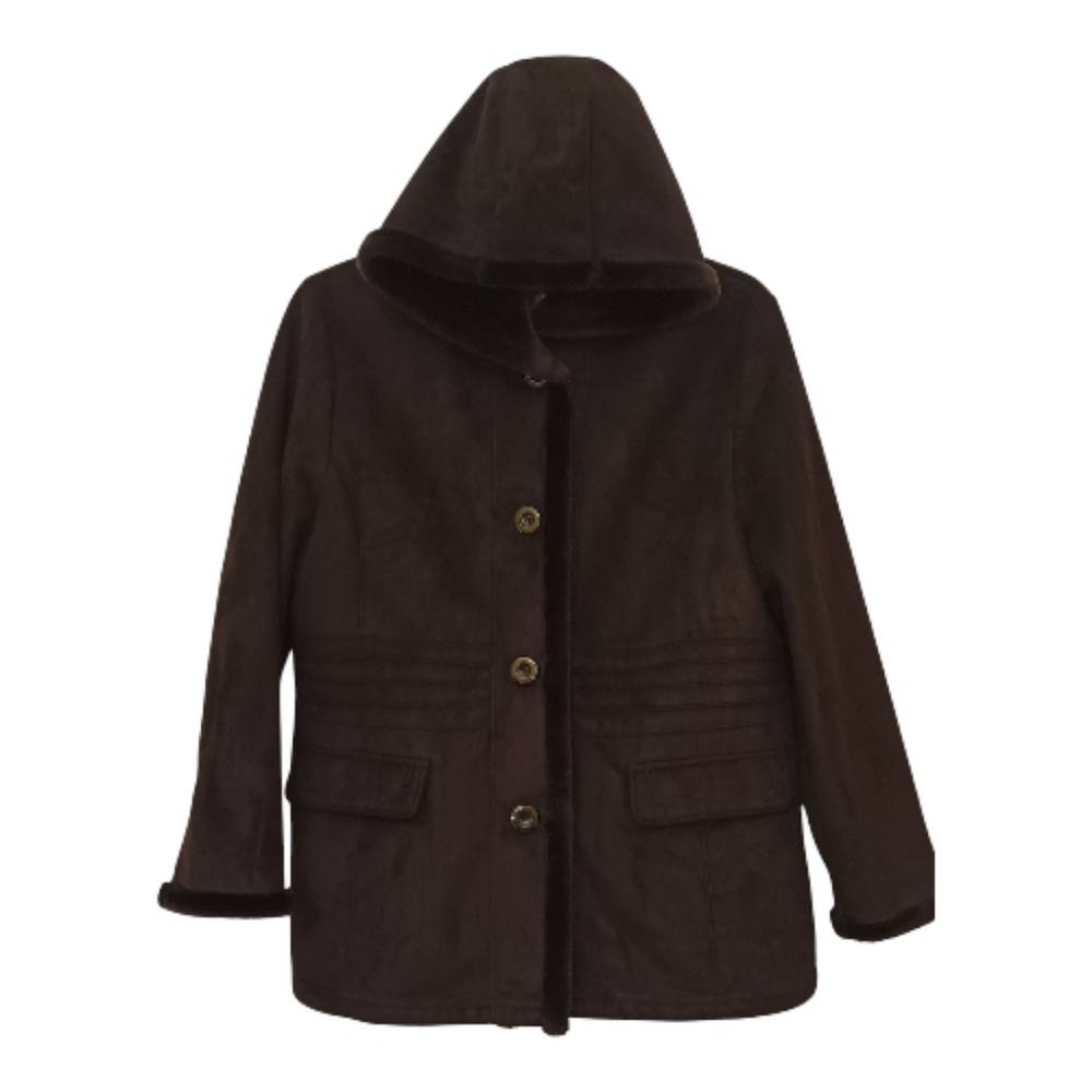 Weatherproof Brand Women's Hooded Faux Suede Fur Lined Coat Black Size XL